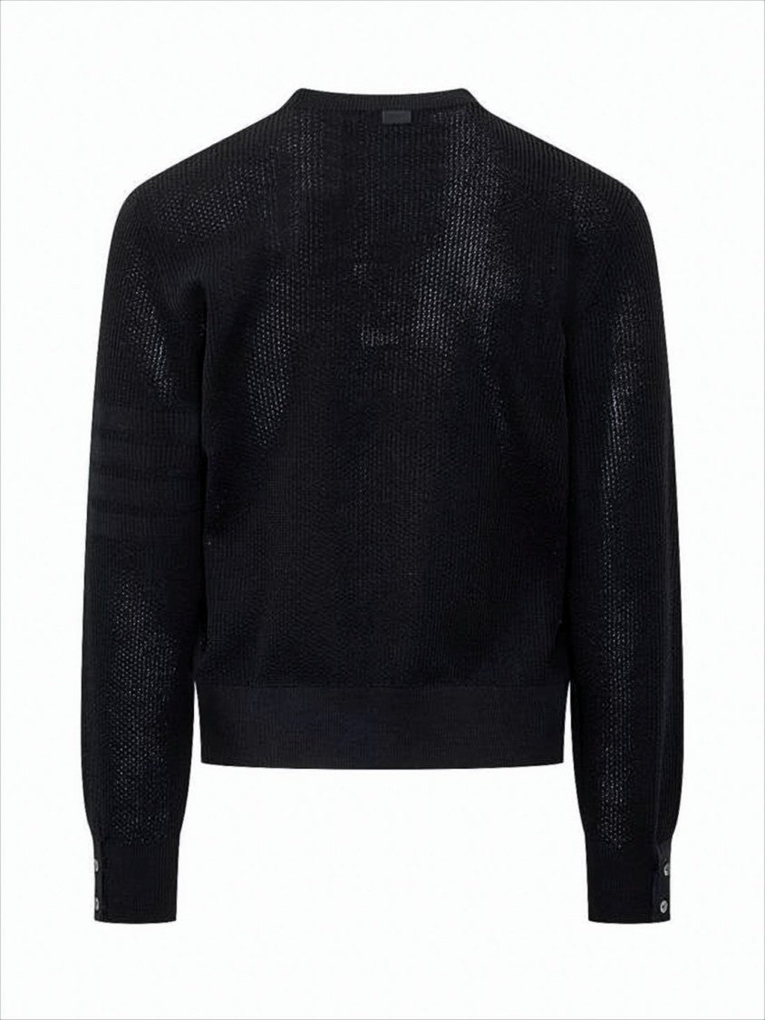 Black Structured Knit Sweater With Buttoned Cuffs