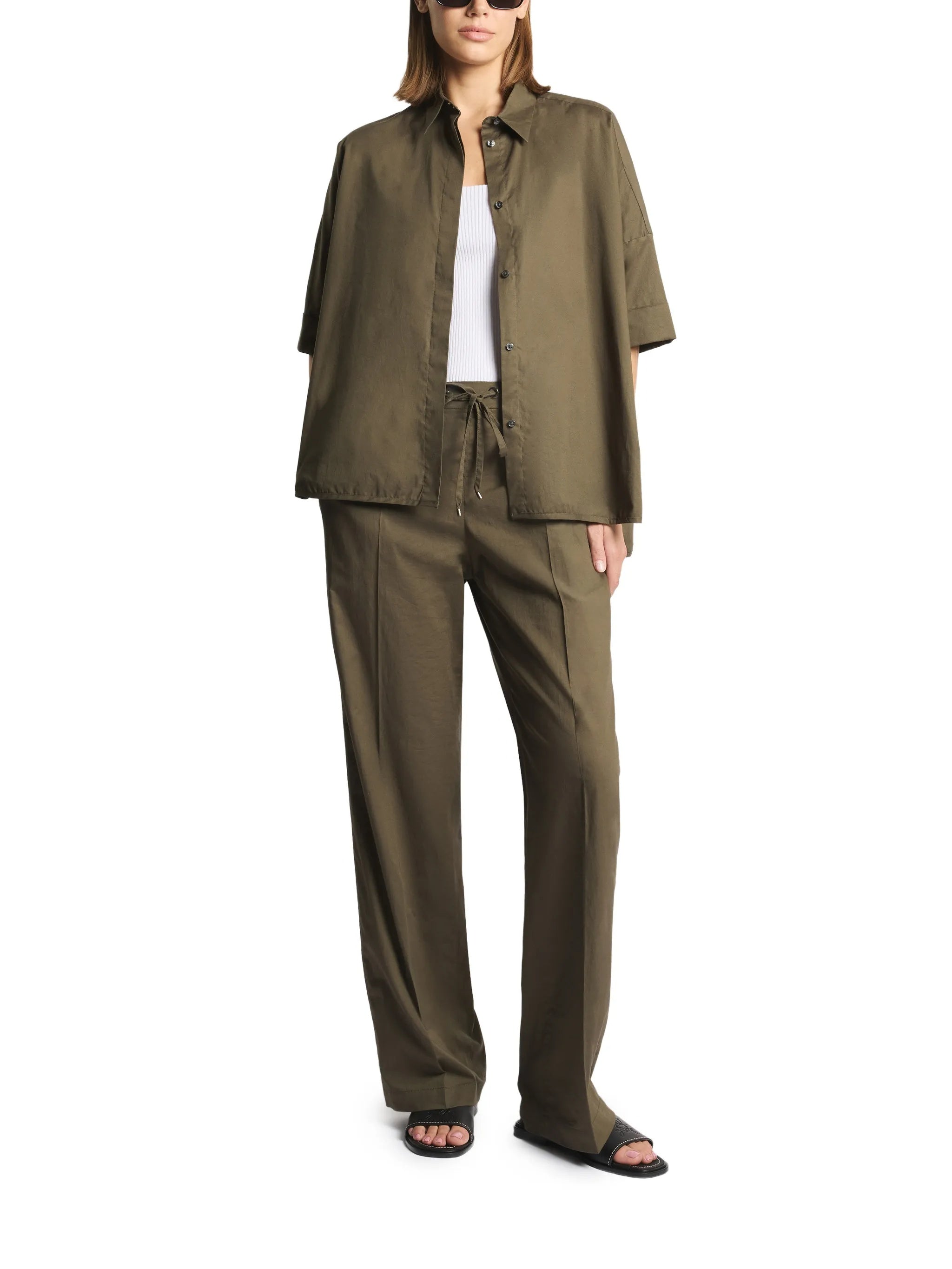 Wide-Leg Drawstring Seam Detailing Pants