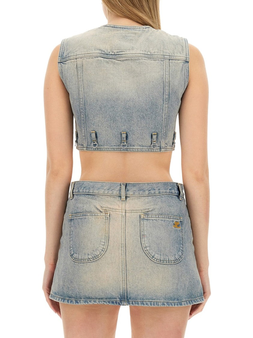 Fitted Cropped Top With Button-Down Front And Chest Pockets