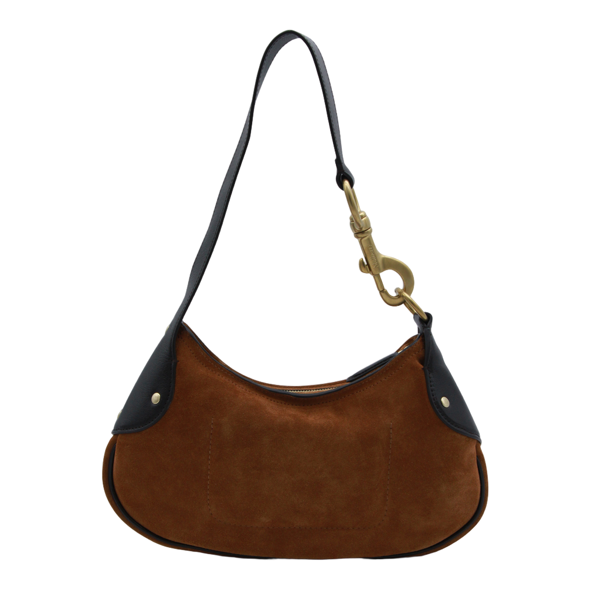 Crescent-Shaped Brown Suede Bag with Gold-Tone Clasp