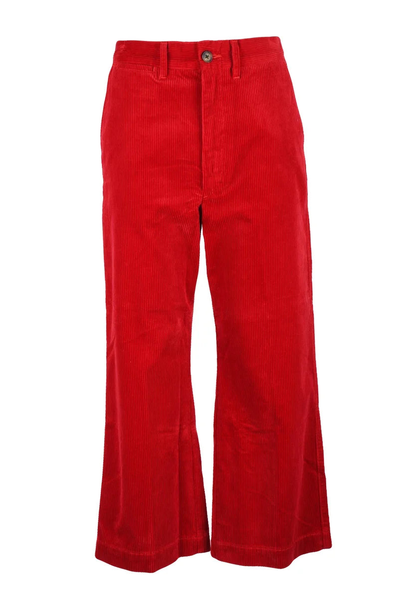Corduroy Wide-Leg Trousers with Mid-Rise Waist