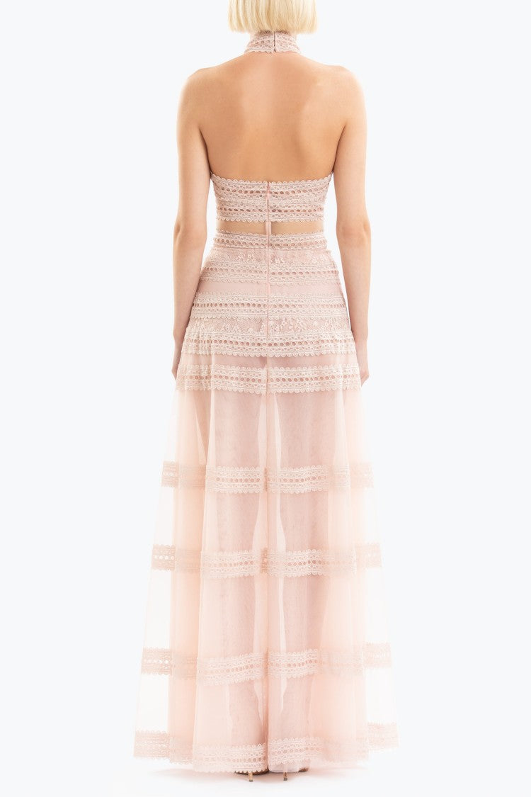 Lace Striped Long Dress
