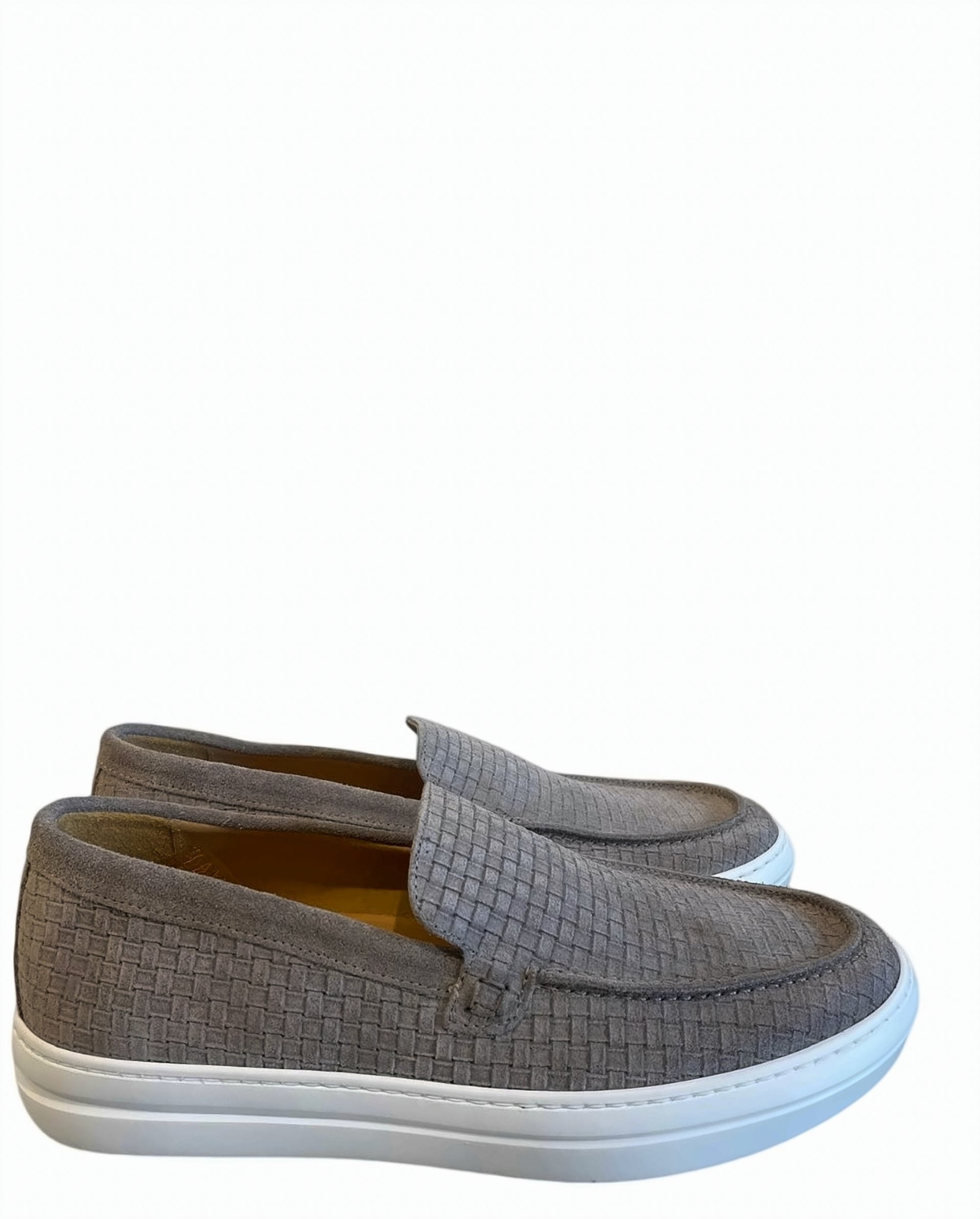 Beige Suede Braided Pattern Loafers