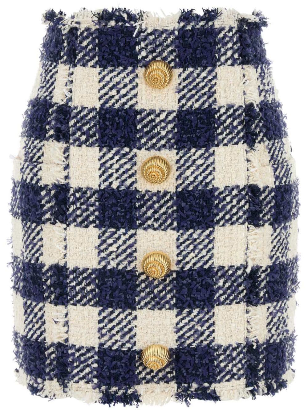 Thigh-Length Cotton Blend Tweed Skirt