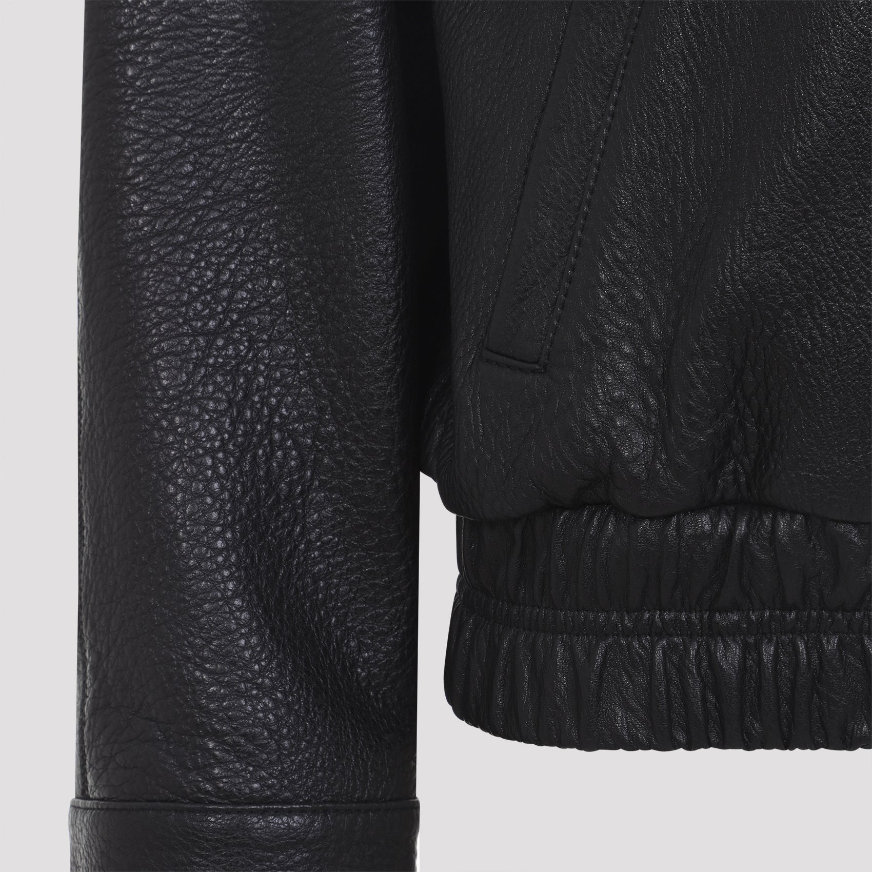 Pebbled Leather Jacket With High Collar And Concealed Zip