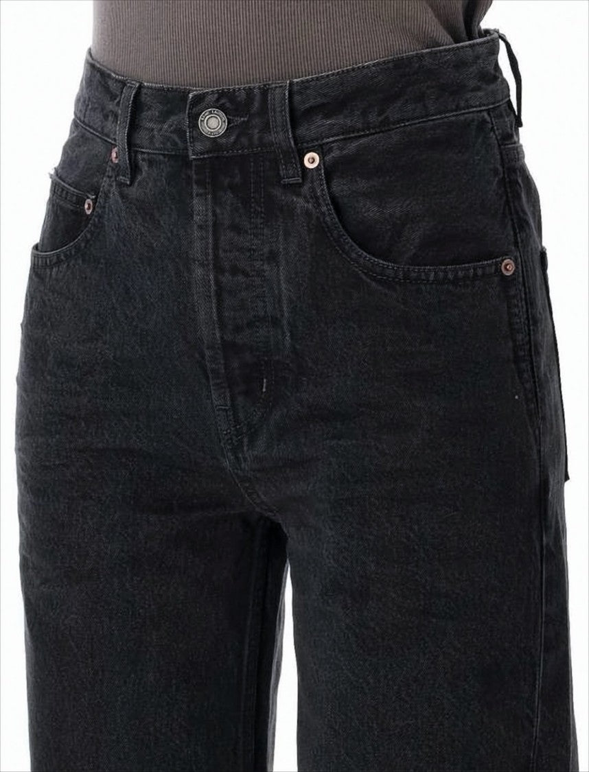 High-Waisted Wide-Leg Denim Pants with Copper Rivets