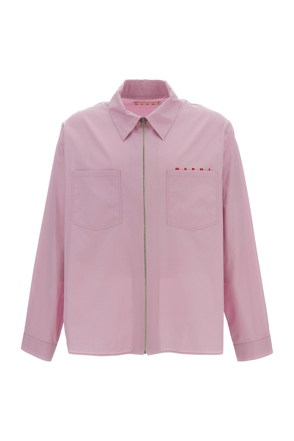 Boxy Fit Cotton Poplin Shirt With Double-Slider Zip Closure