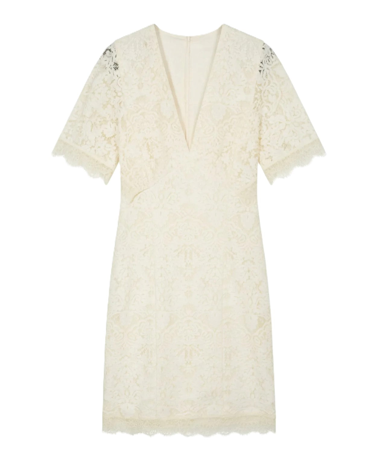 White Lace Overlay Midi Dress with Flutter Sleeves