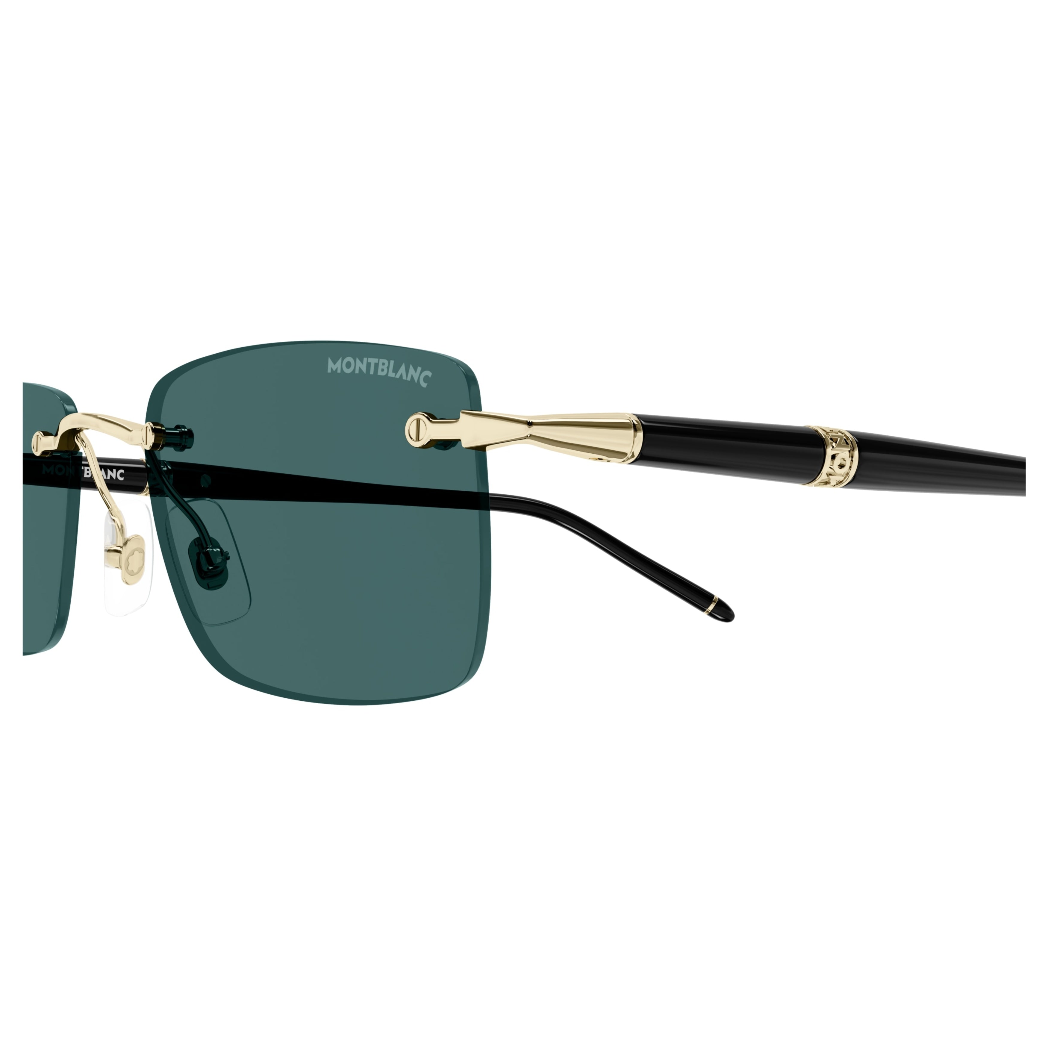 Mb0344s Rimless Sunglasses with Rectangular Dark Green Lenses