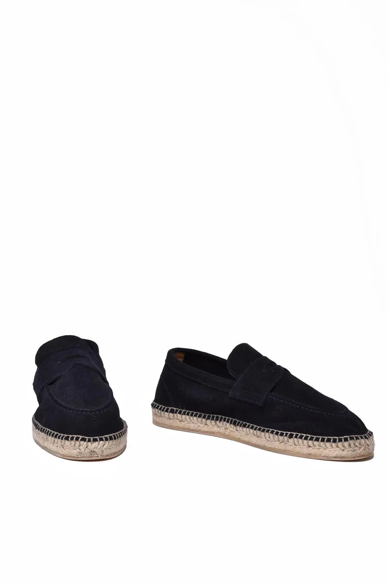 Suede Moccasin with Rope Heel - Blue