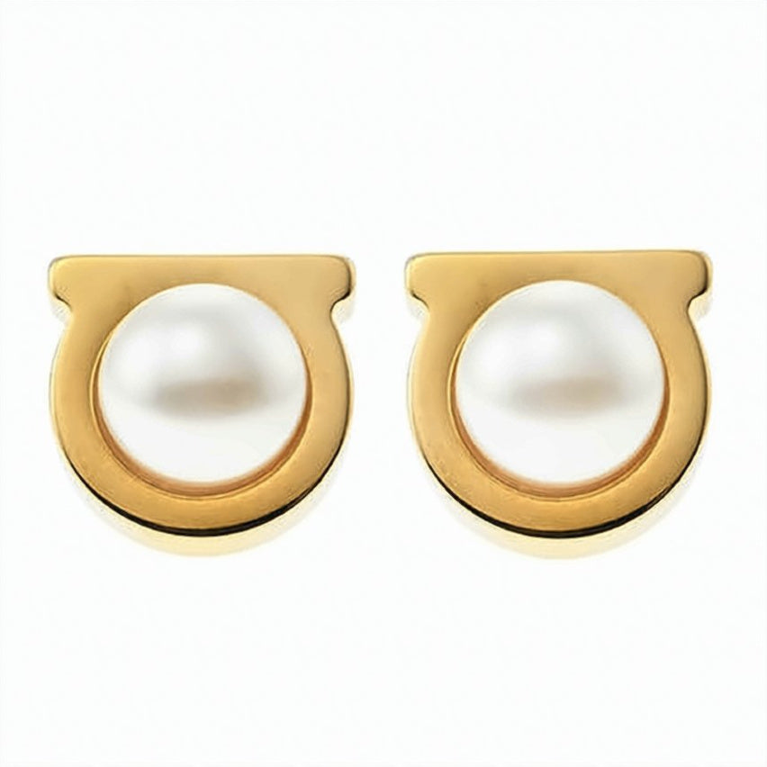 Curved Gold-Tone Brass Stud Earrings