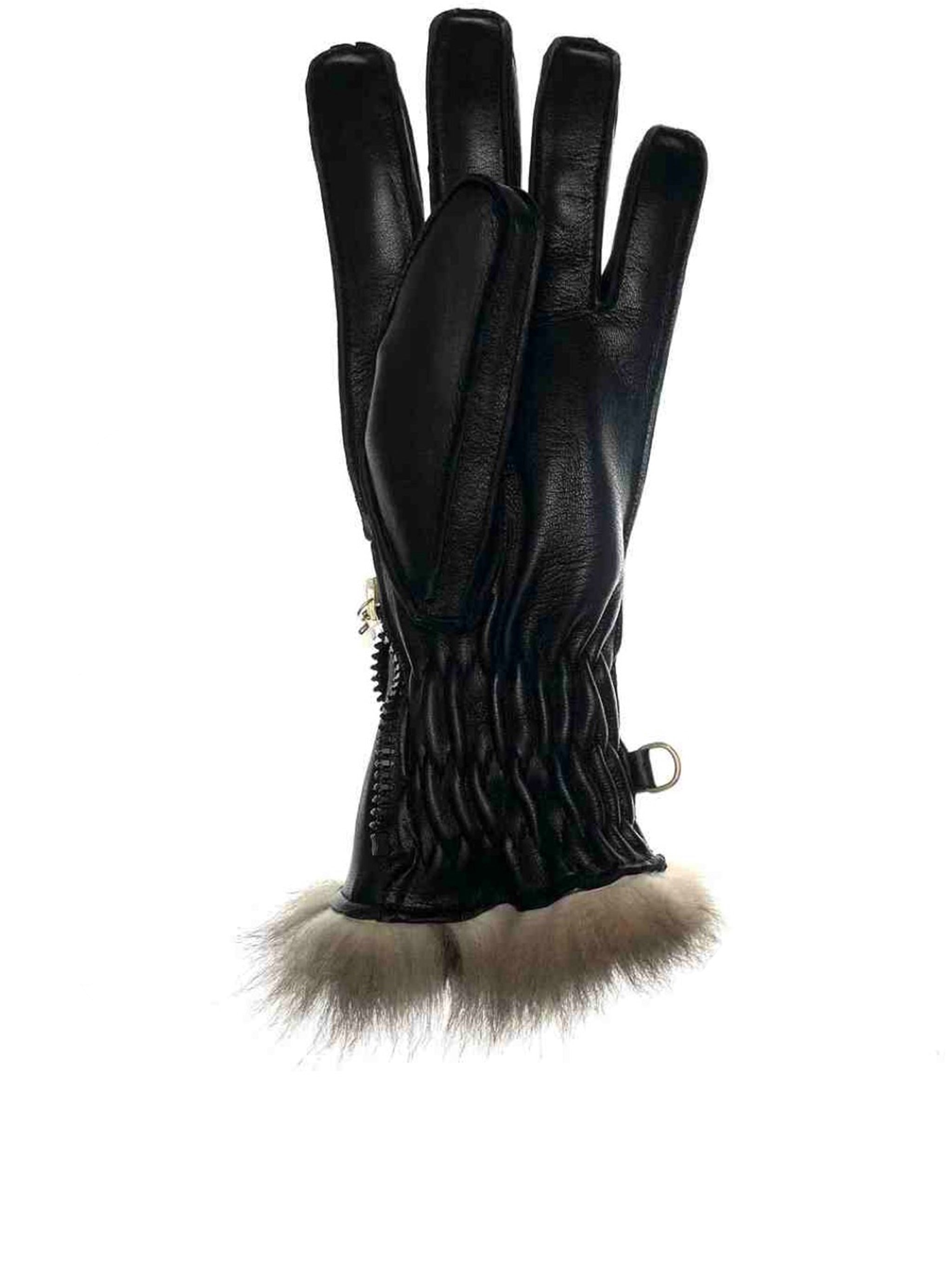 Black Nappa Opossuy Ruched Gloves