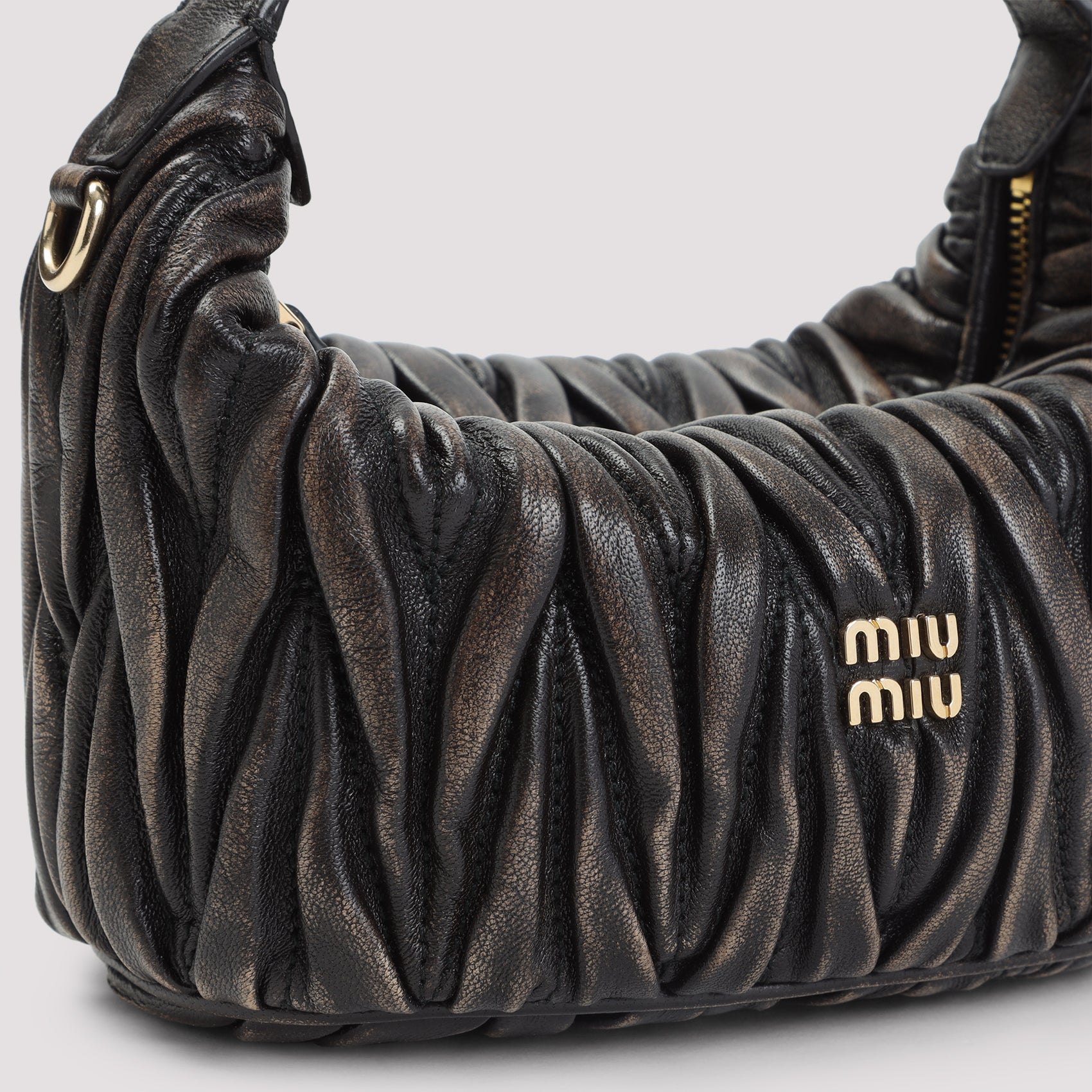Ruched Leather Clutch with Detachable Strap