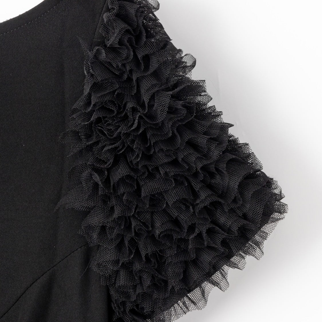 Black Evening Dress With Textured Puff Sleeves