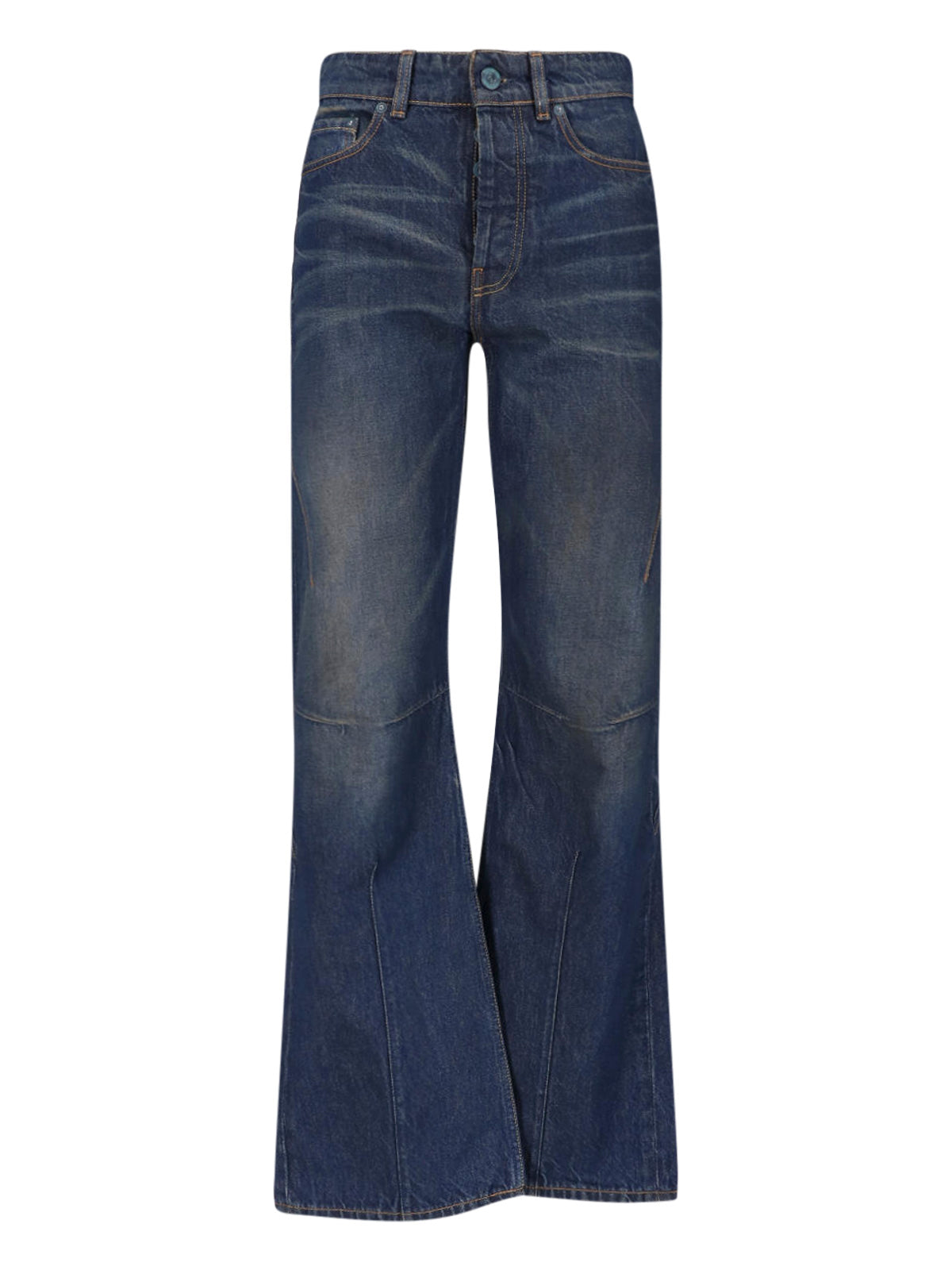 Blue Flared Faded Denim Jeans