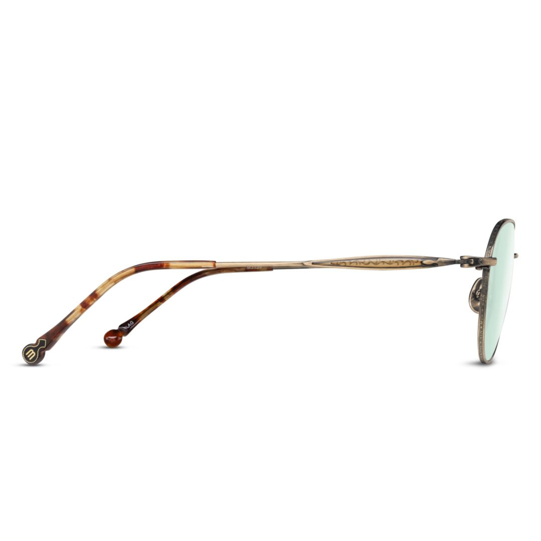 M3139.Sg Antique-Finish Metal Aviator Sunglasses with Tortoiseshell Temples
