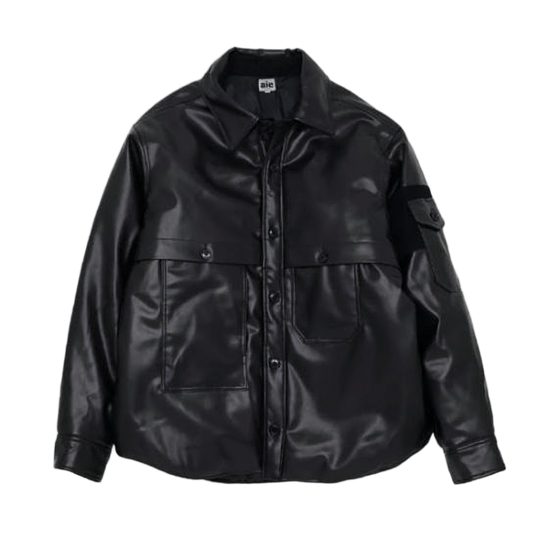 Casual Black Jacket with Classic Collar and Flap Detail