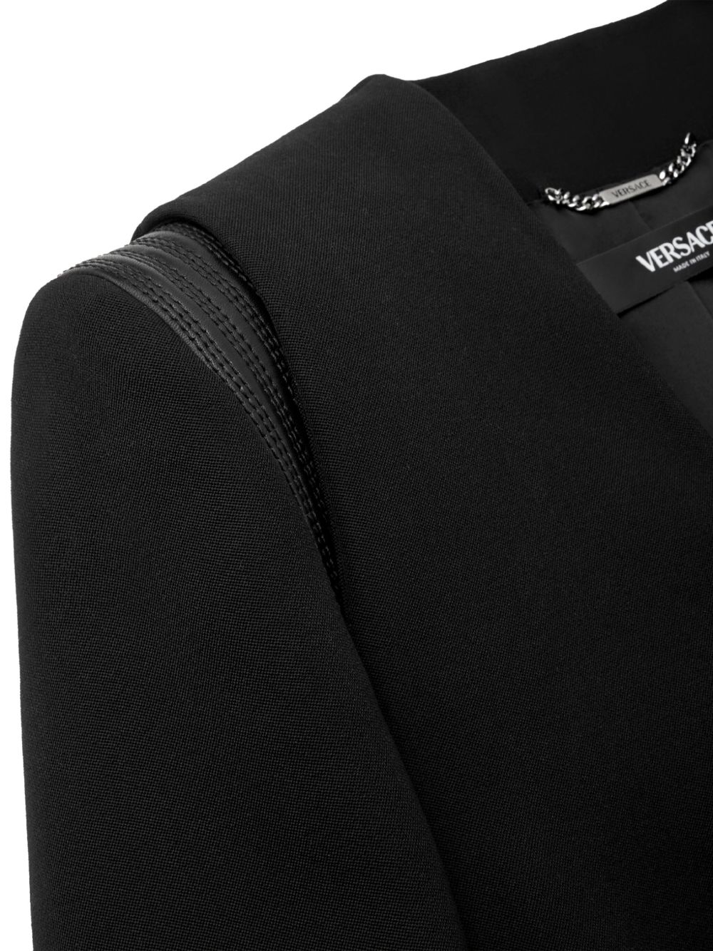 Single-Breasted Blazer With Quilted Leather Accents