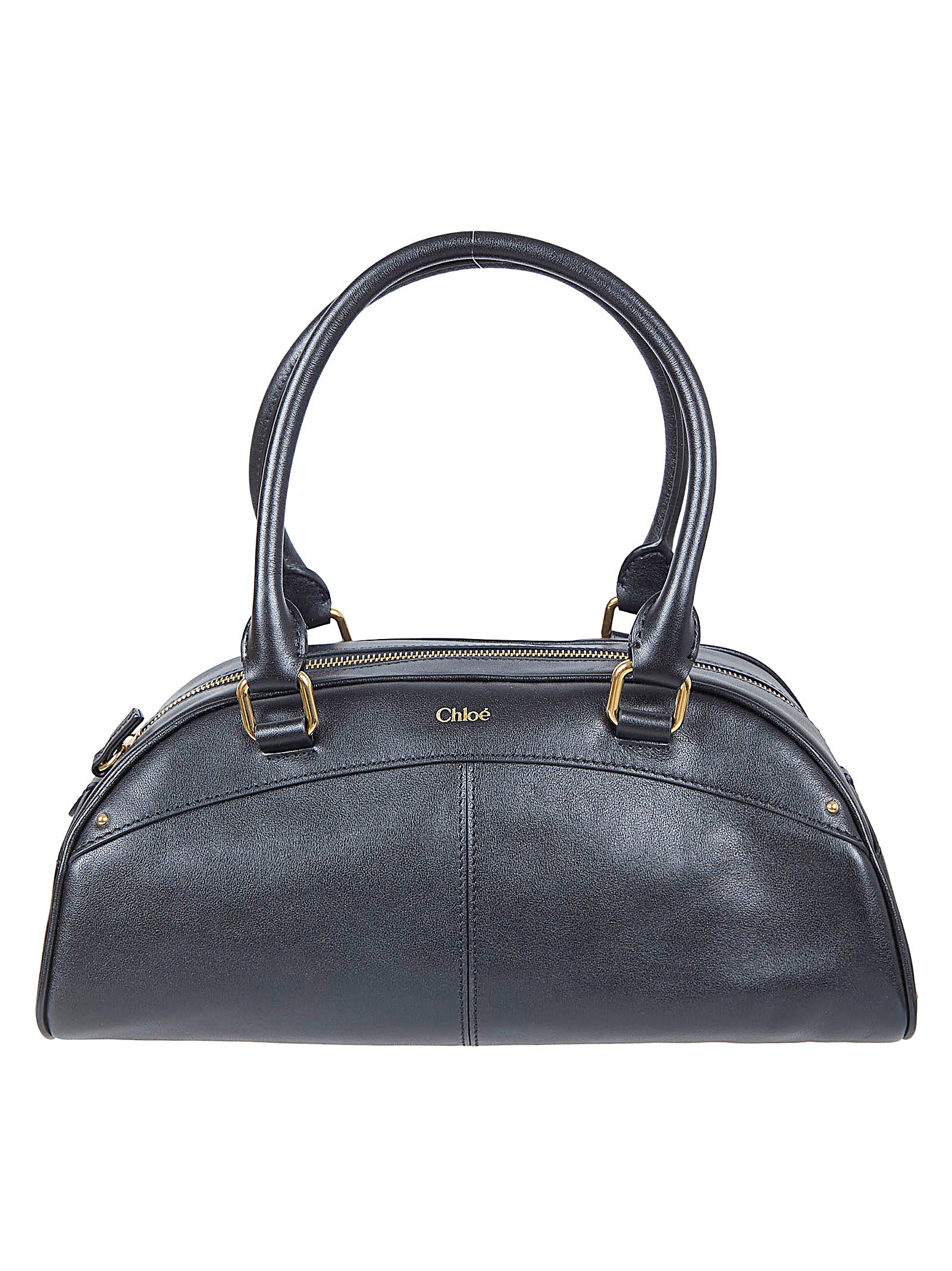 Structured Black Handbag with Gold-Tone Hardware and Removable Keychain