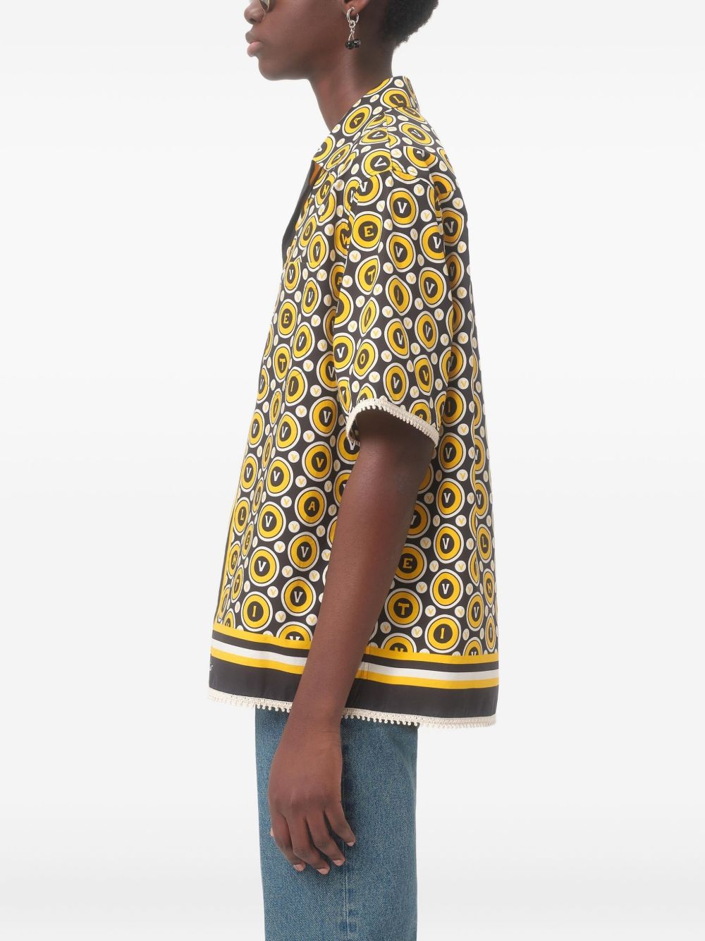 Bold Geometric Patterned Short-Sleeved Shirt