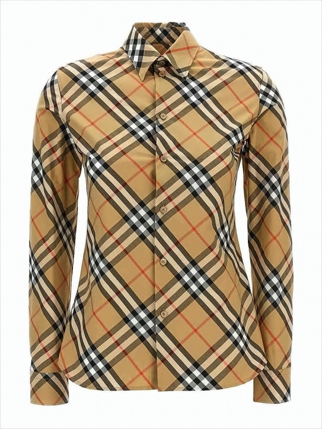 Fitted Long-Sleeve Shirt in Classic Check Pattern