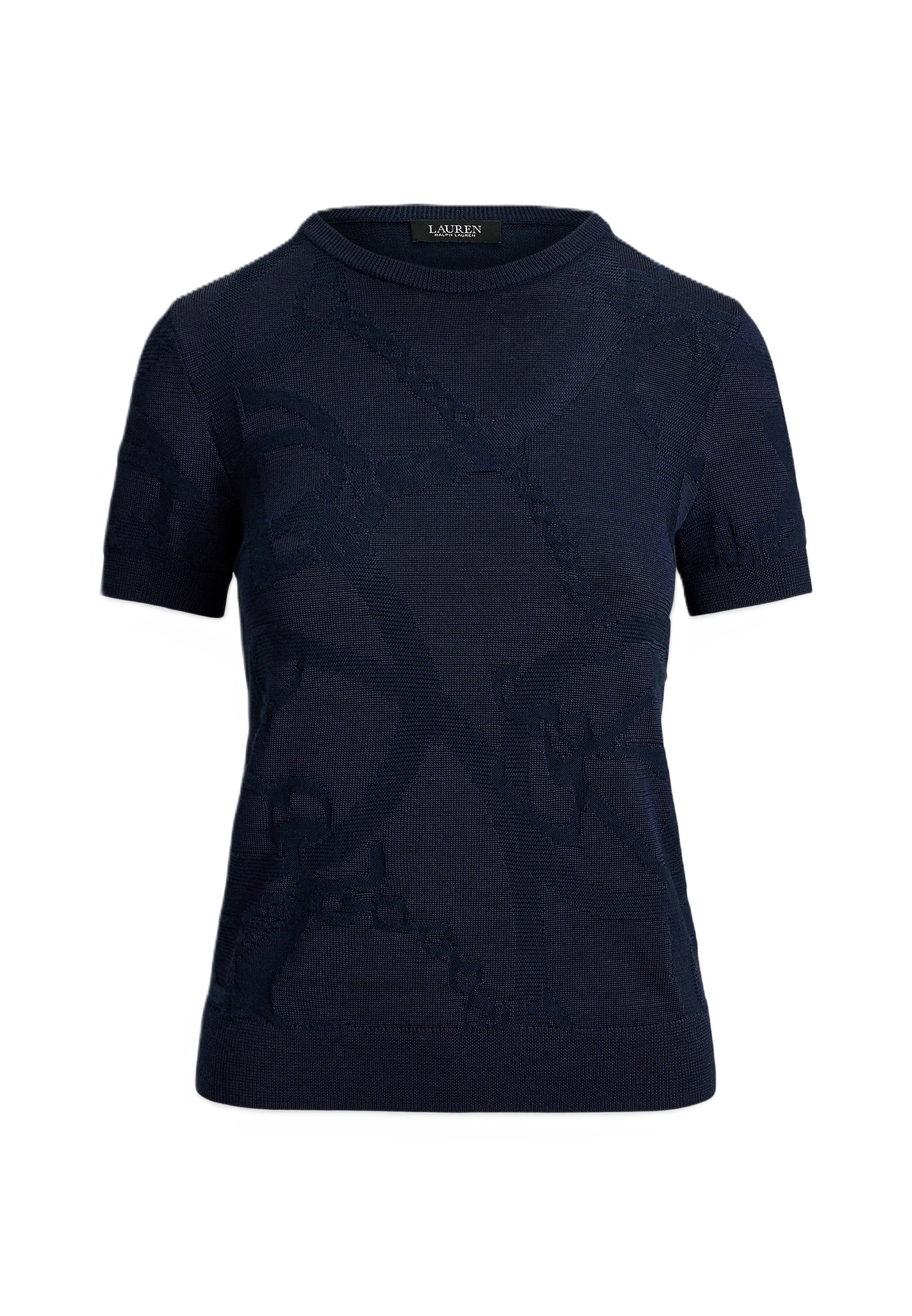 Navy Blue Eyelah Rayon Pullover Knit Top