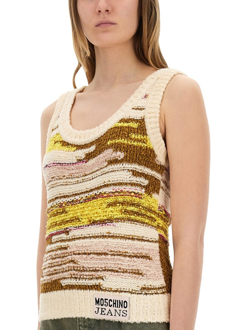 Textured Multicolor Knit Top With Artistic Stripes