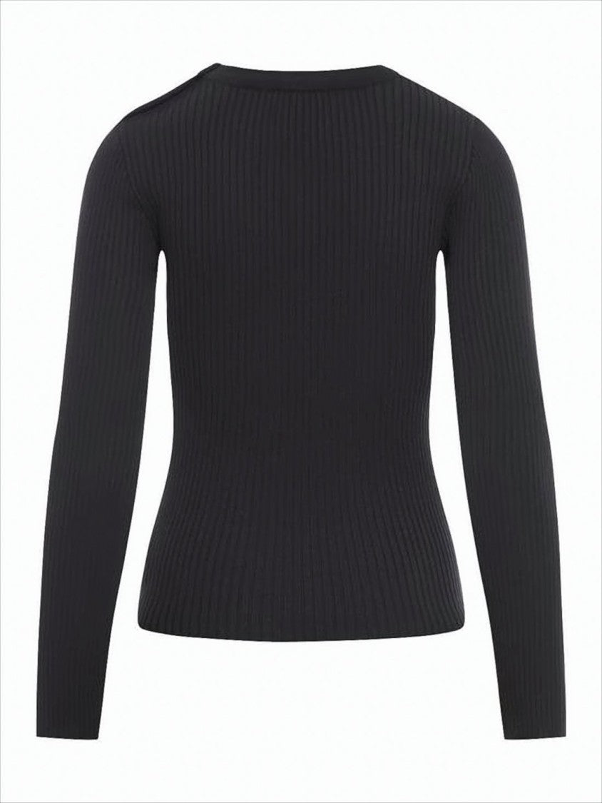 Fitted Ribbed Sweater with Round Neckline