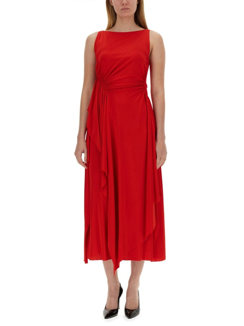 Draped Red Midi Dress With Flattering Silhouette
