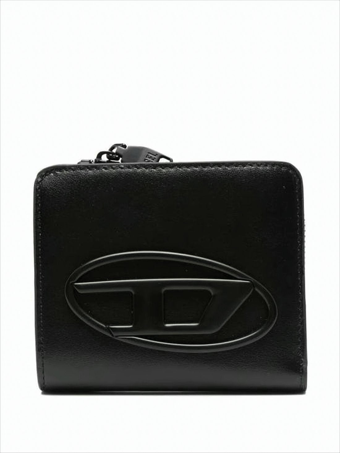 Compact Black Calfskin Wallet with Zip-Around Closure
