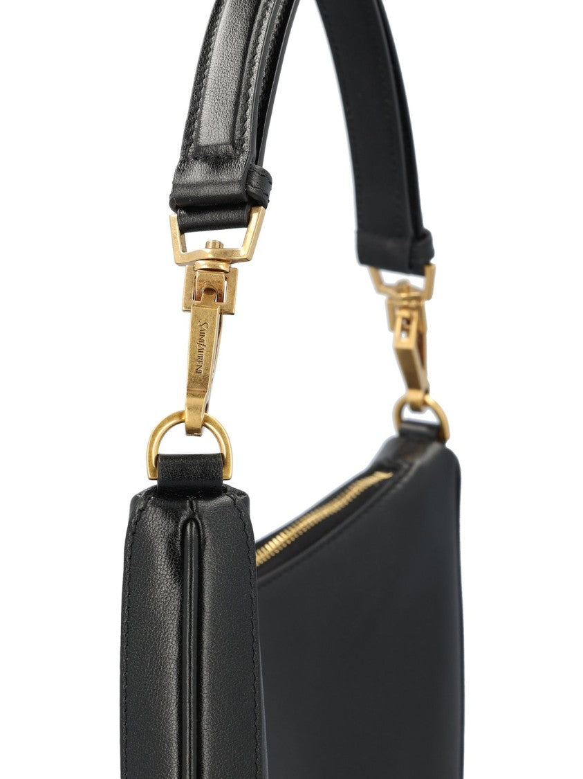 Curved Rectangular Shoulder Bag with Gold-tone Hardware