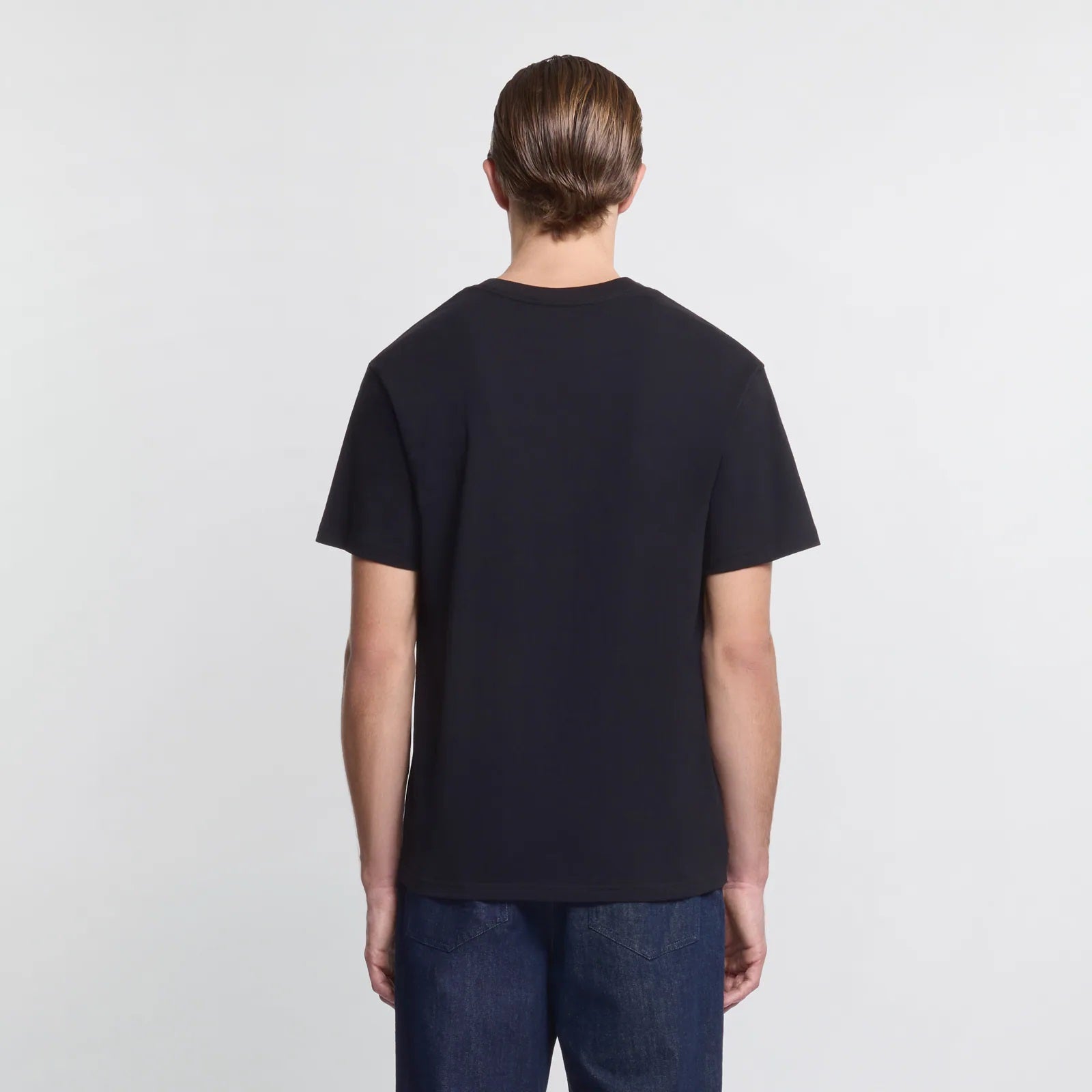 Minimalist Black T-Shirt With Calfskin Blend