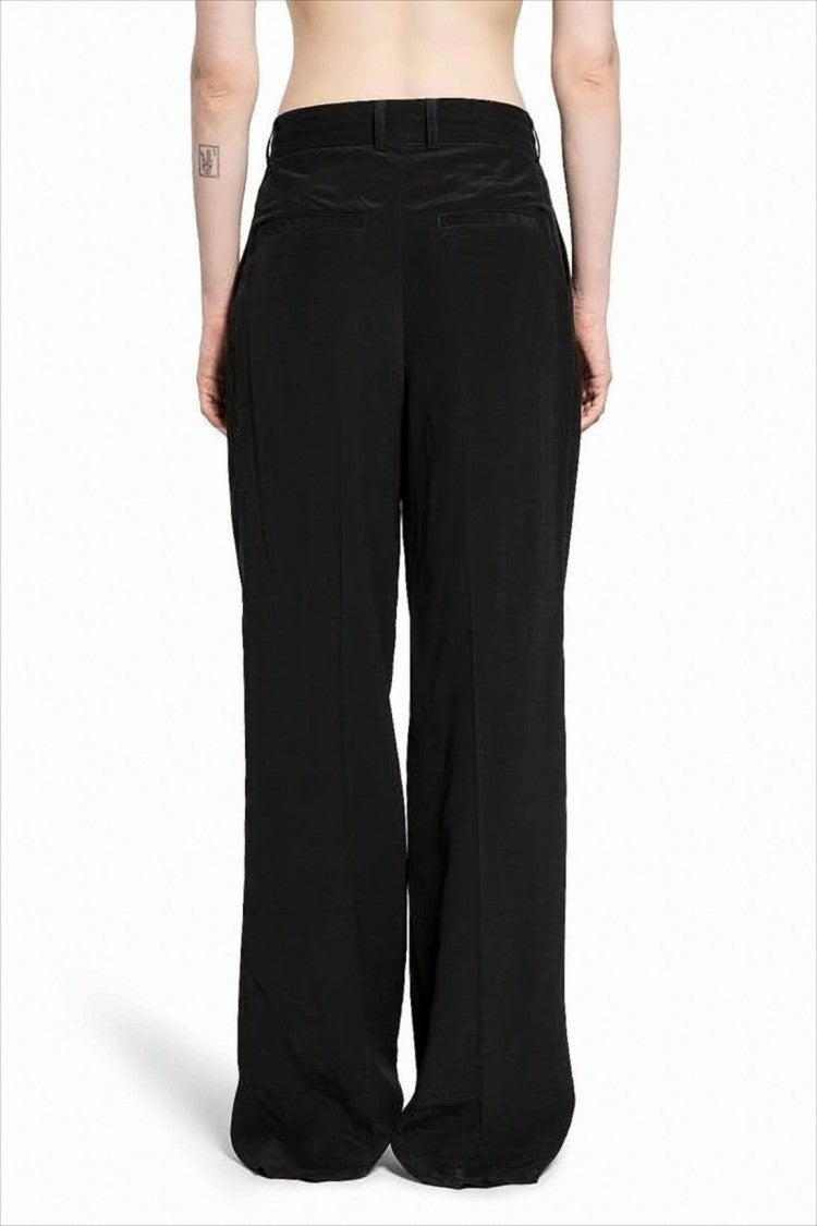 Straight-Fit Black Pants with Pleated Front