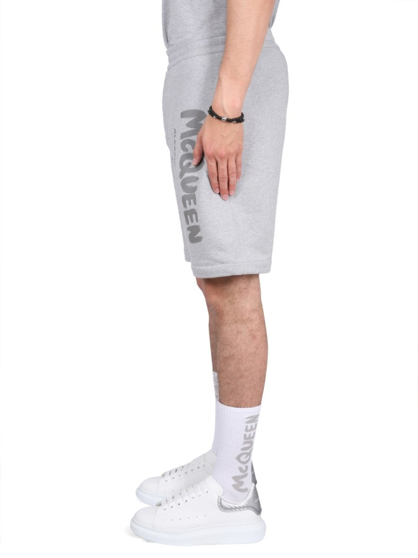 Bermuda Shorts With Graffiti Logo Print