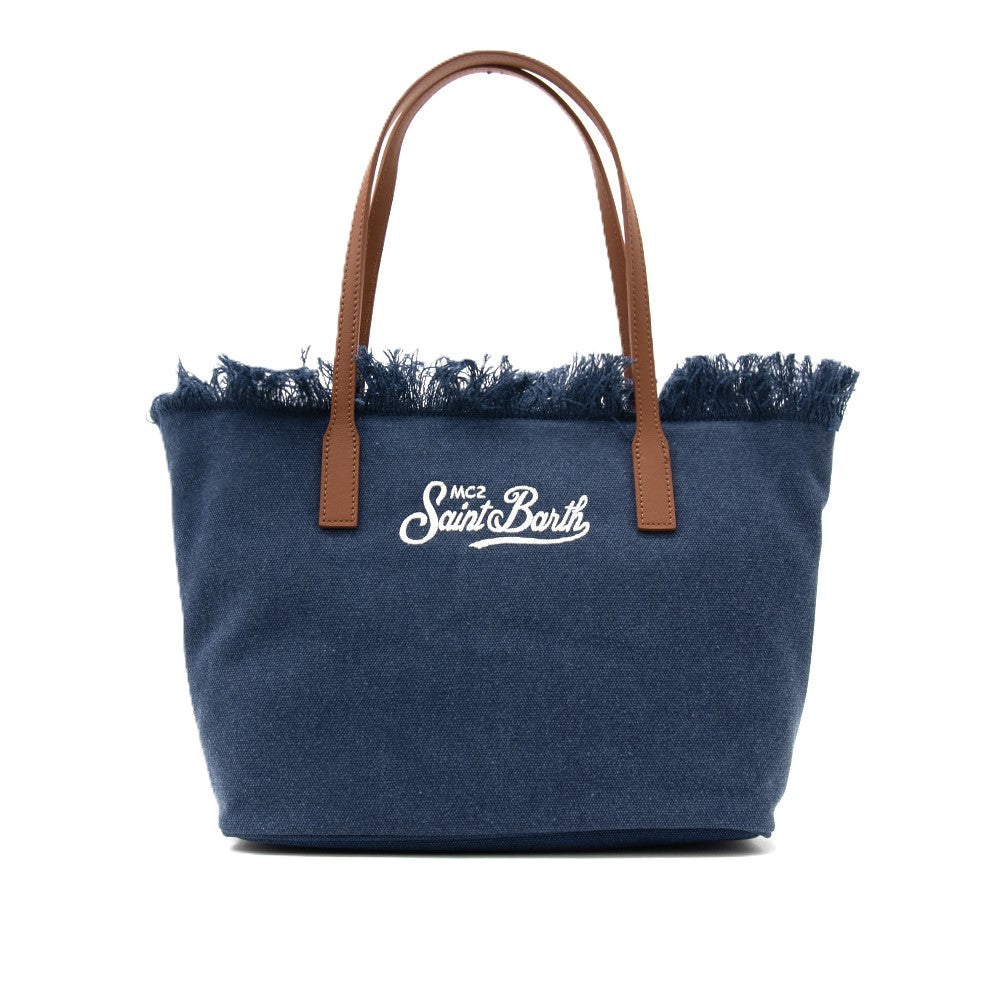 Medium Tote Bag with Textured Deep Navy Fabric