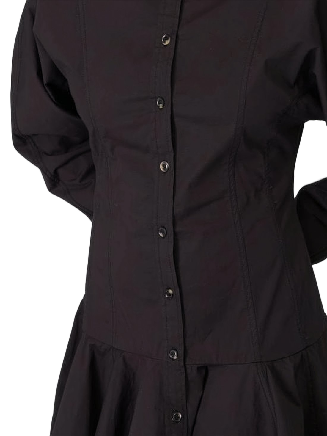 Structured Black Midi Dress with Ruffled Hem