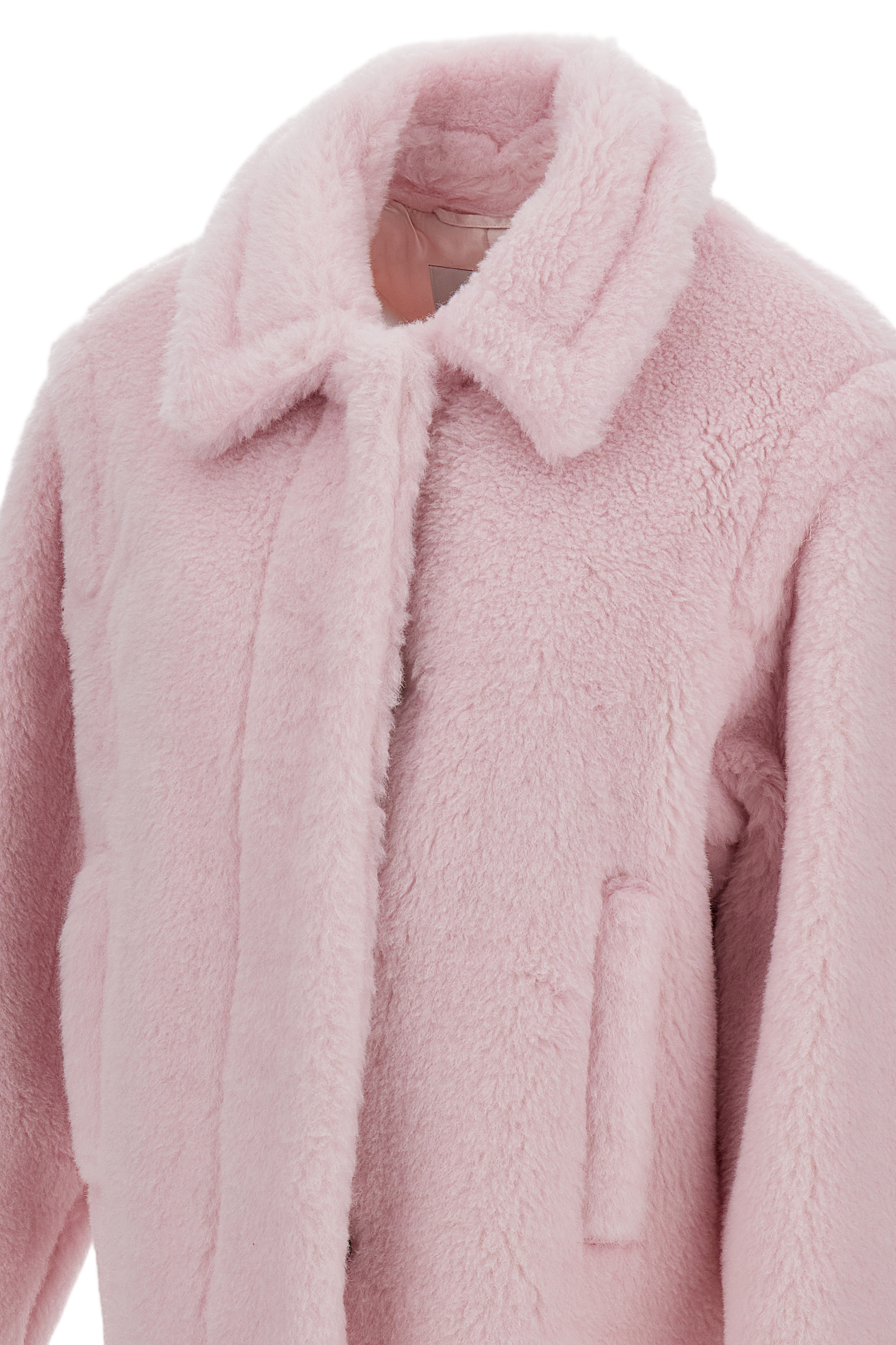 Cropped Pink Fur Coat With Pointed Collar