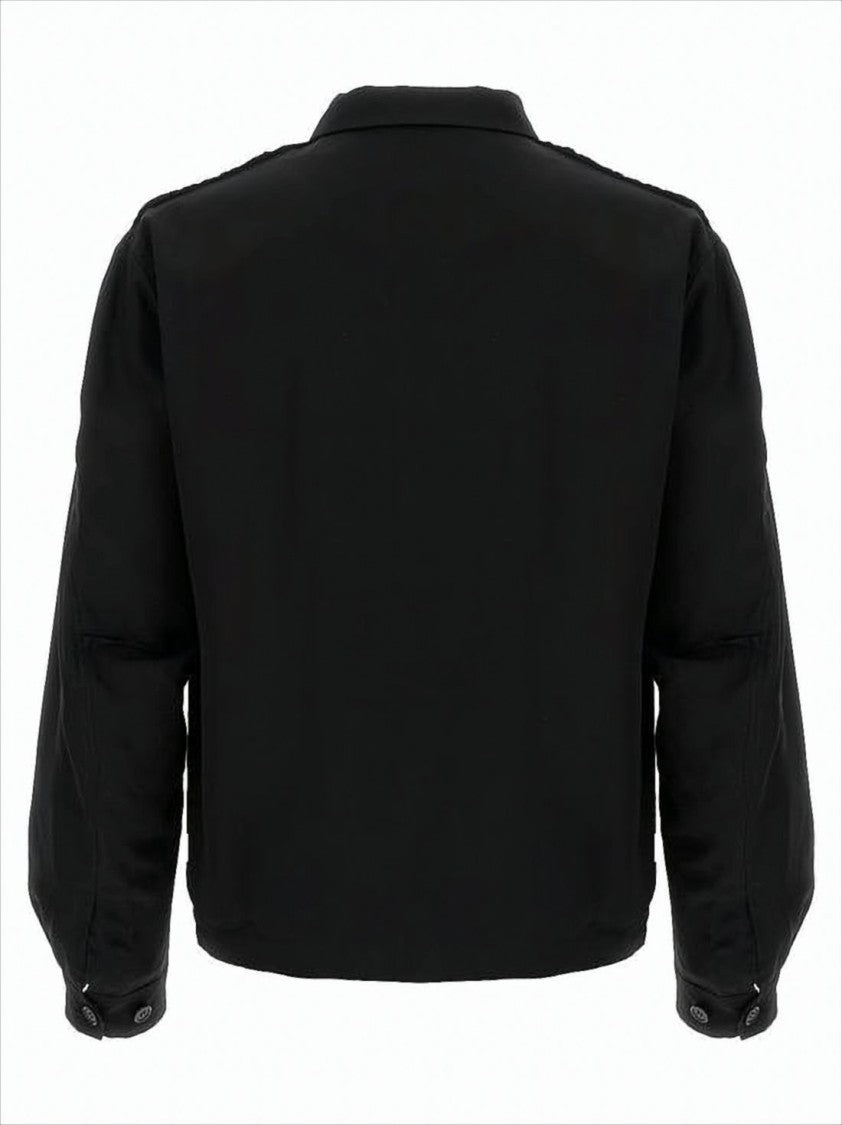 Cropped Black Bomber Jacket with Classic Collar
