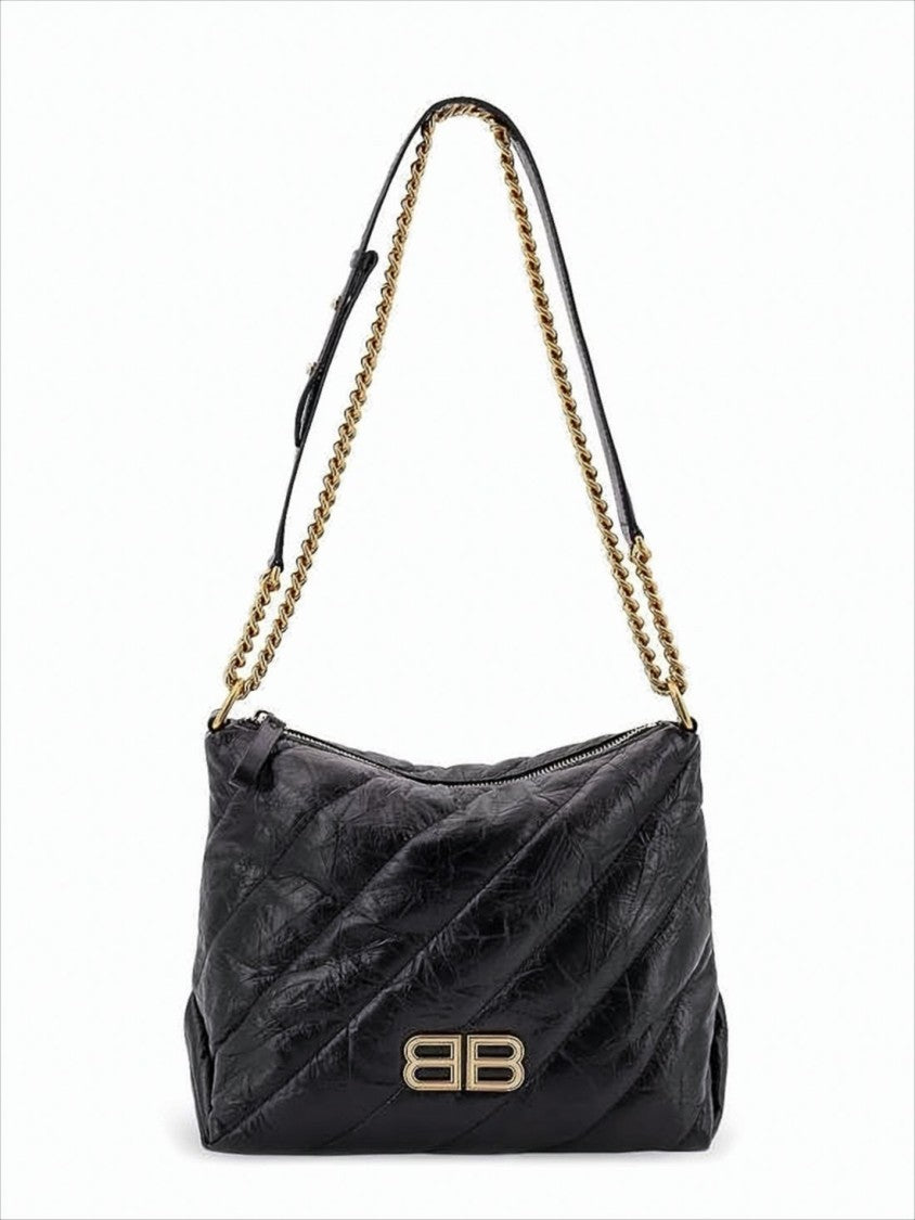 Quilted Calfskin Leather Shoulder Bag With Double Chain Strap