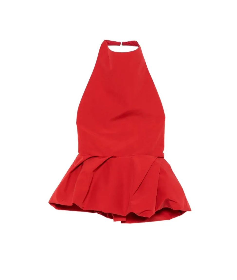 Halter Neck Top with Flared Peplum Hem in Red