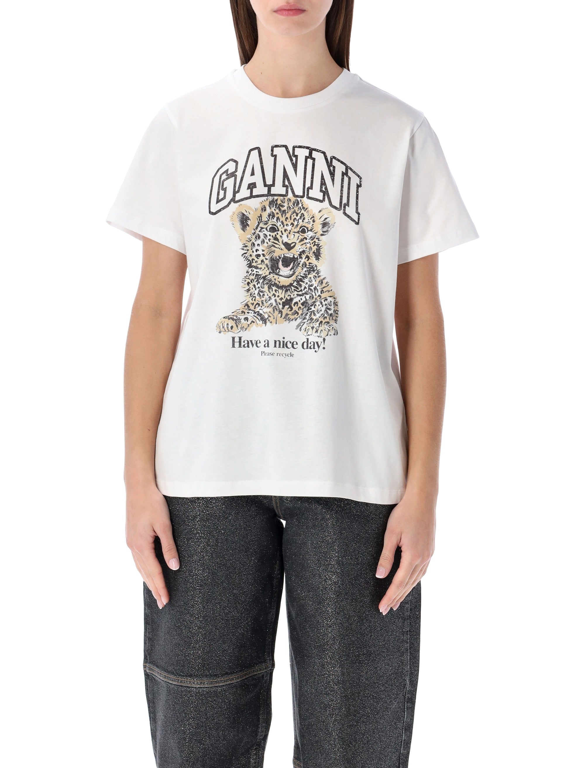 Zabawny T-shirt z grafiką lamparta i odważnymi detalami