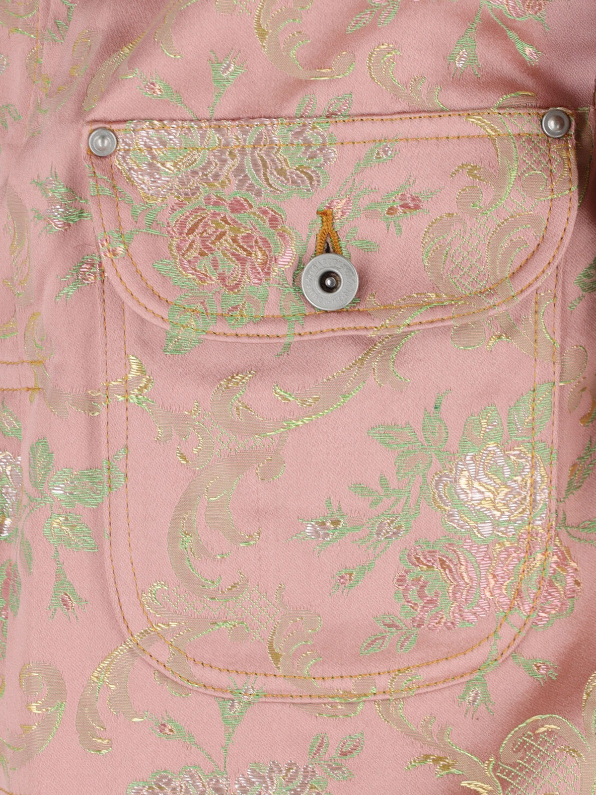 Pink Floral Jacquard Damask Cropped Jacket