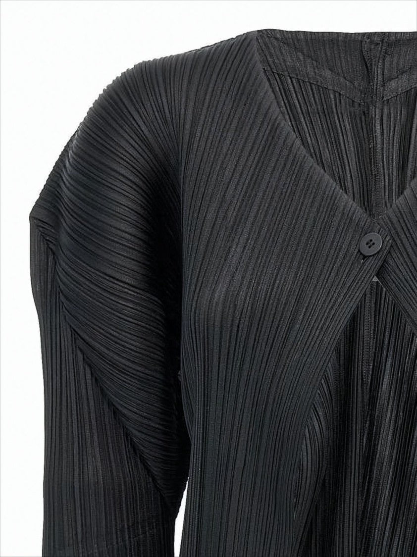Pleated Design Cardigan With Deep V-Neckline And Flowy Sleeves