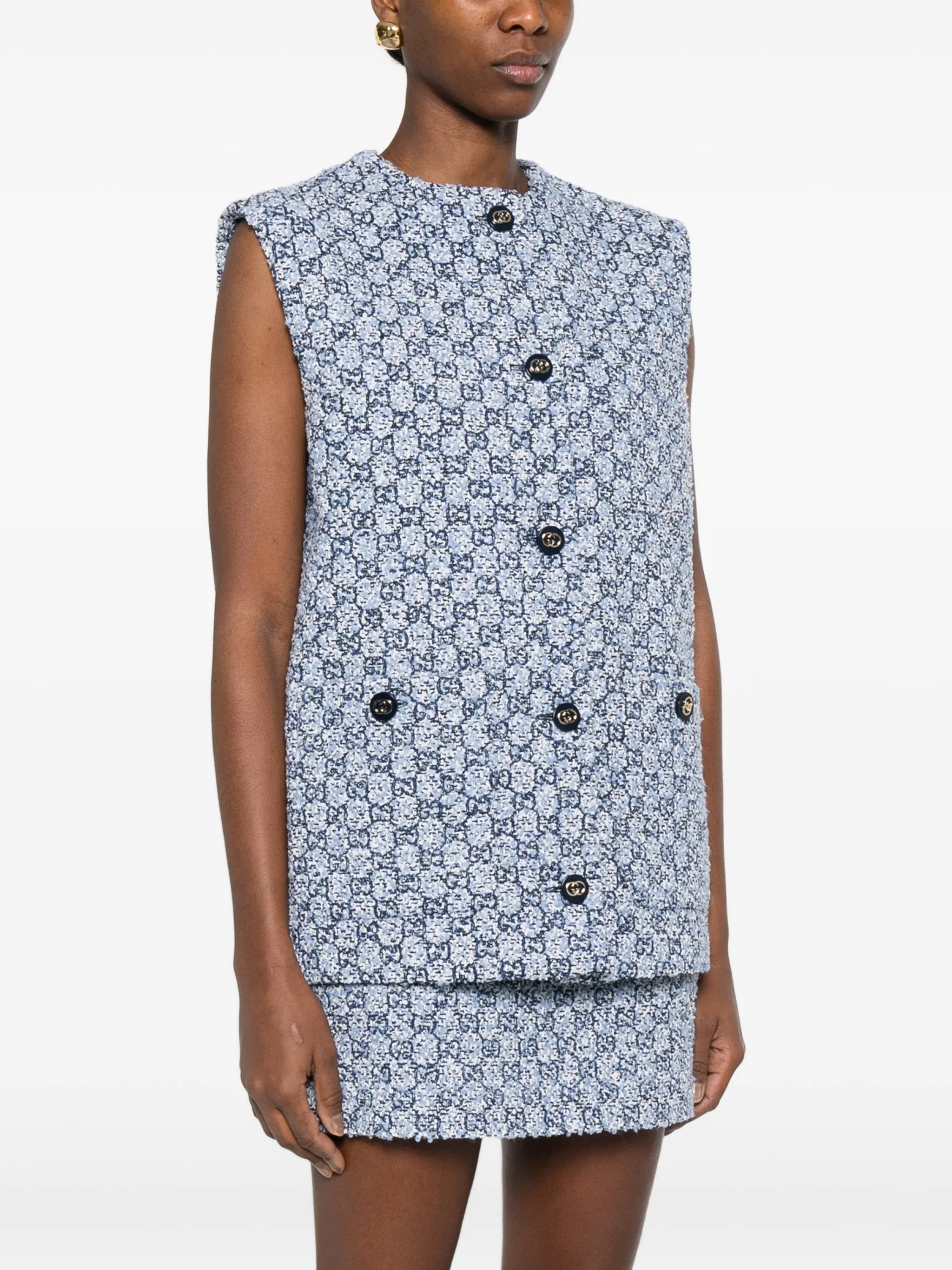 Blue/White Gilet GG Tweed Boxy Gilet
