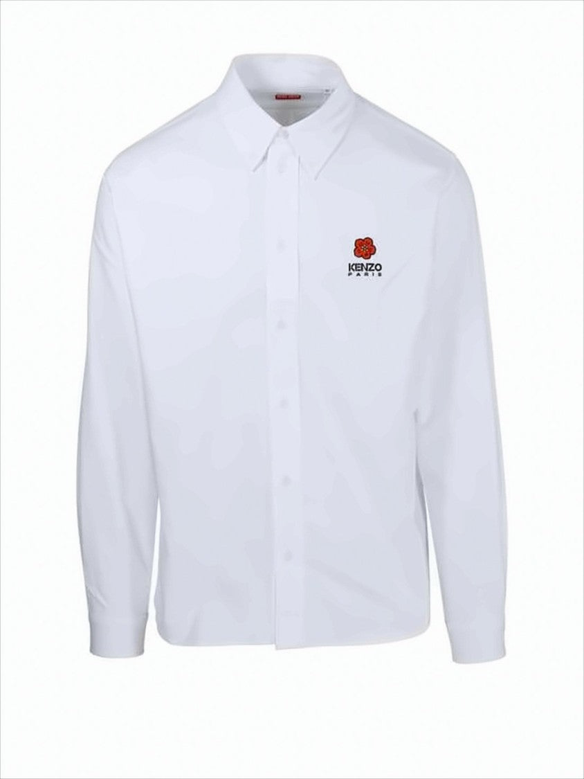 Tailored White Cotton Long-Sleeve Shirt With Embroidered Logo