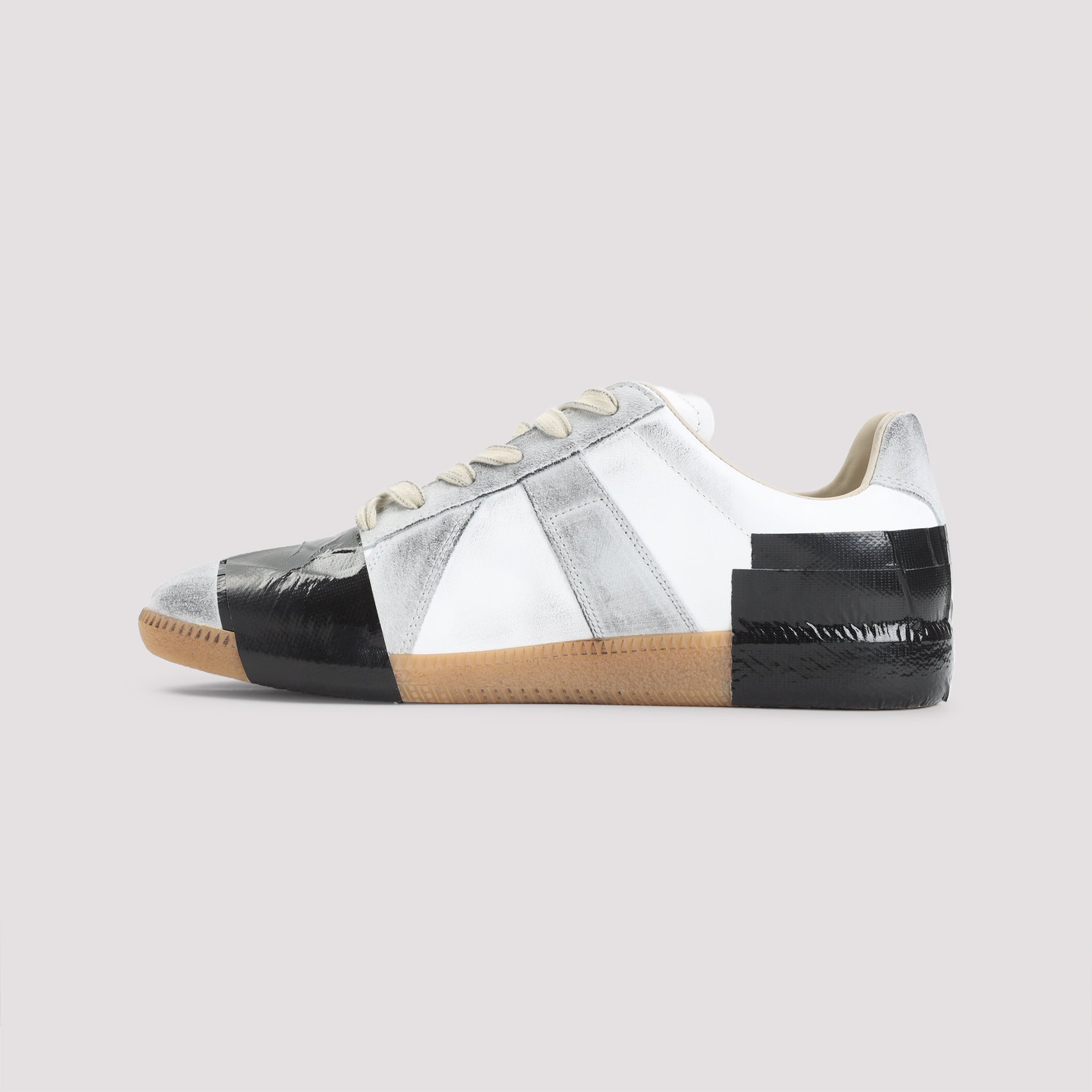 Low-Top White Sneakers with Tape-Like Overlays