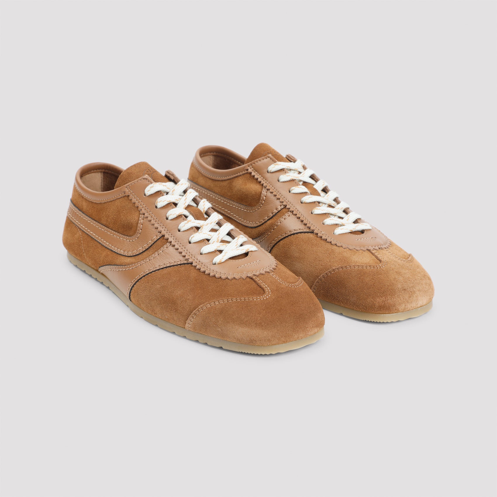 Low-Profile Leather Sneakers with Suede Paneling