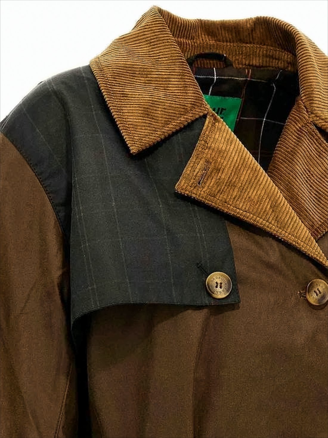 Double-Breasted Long Coat With Belted Waist And Corduroy Collar