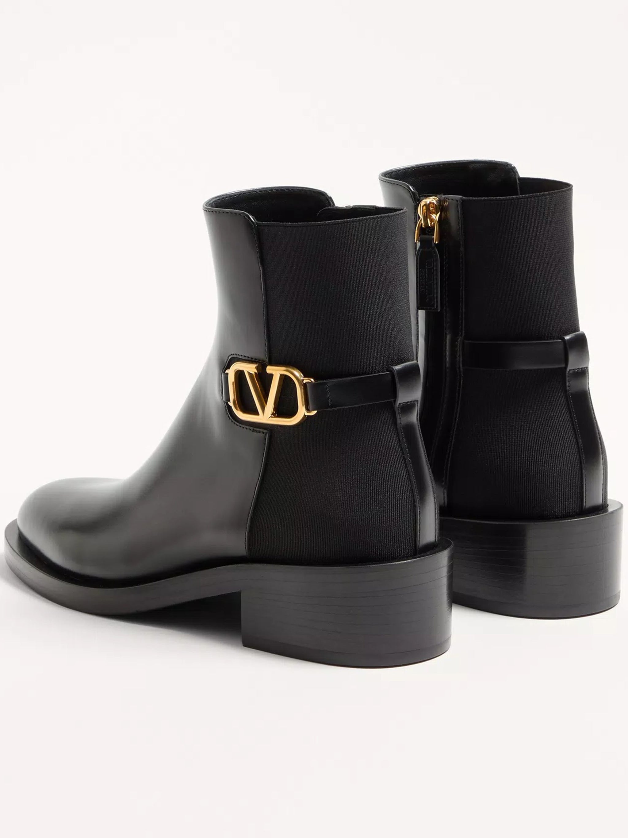 Black Polished Leather Elastic Back Bootie