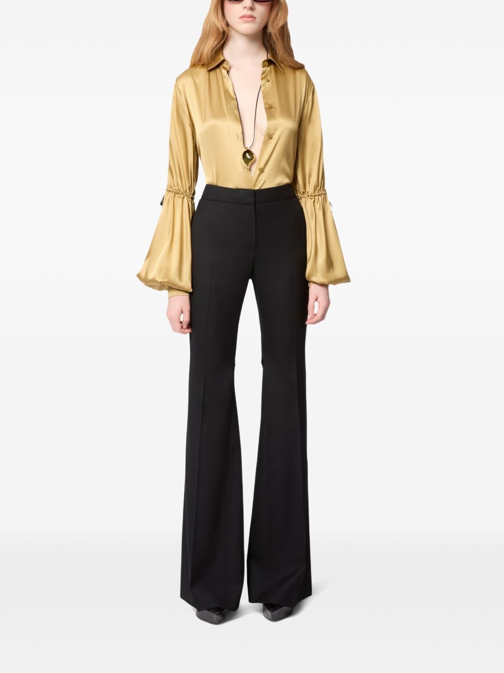 High-Waist Black Trousers With Flared Hem